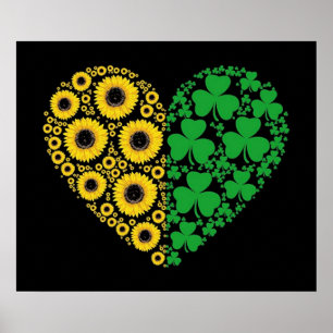 Poster Sunflower and Irish Shamrock Heart