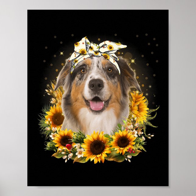 Poster Sunflower Australian Shepherd Chien Fête des mères (Devant)