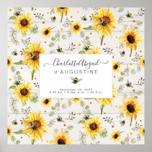 Poster Sunflower Bee Rustique Bois Jaune Statistiques de 