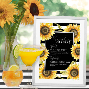 Poster Sunflower Black Stripe Signature Boissons Mariage
