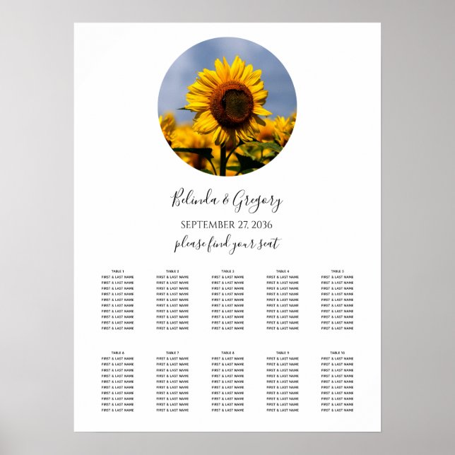 Poster Sunflower Blue Sky Rustic Mariage Carte de siège (Devant)
