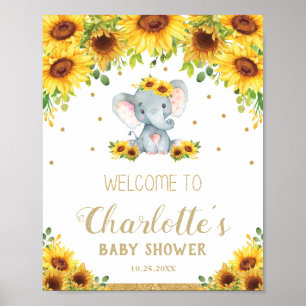 Poster Sunflower Elephant Baby shower Anniversaire Bienve