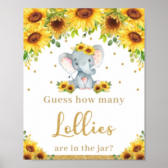 Poster Sunflower Elephant Devine Combien de Lollies Jeu (Devant)