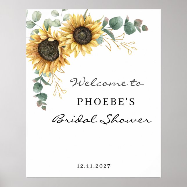 Poster Sunflower Eucalyptus Fête des mariées Florale Bien (Devant)