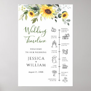 Poster Sunflower Eucalyptus Jour de mariage Timeline