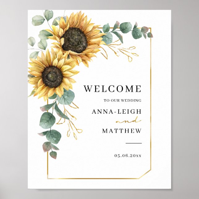 Poster Sunflower Eucalyptus Mariage de bienvenue géométri (Devant)