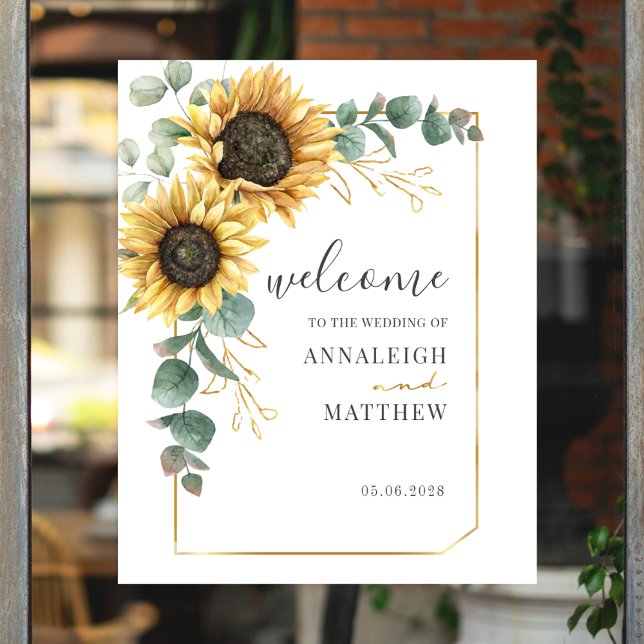 Poster Sunflower Eucalyptus Mariage géométrique Bienvenue (Sunflower Eucalyptus Floral Welcome Wedding Poster)