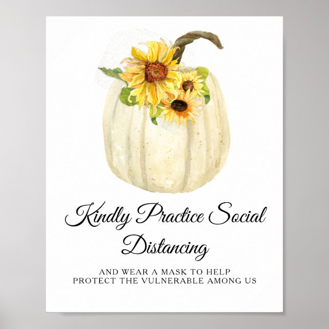 Poster Sunflower Fall Floral Citrouille Distance sociale (Devant)