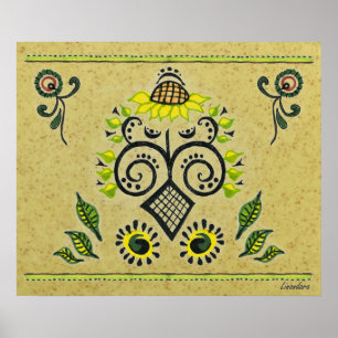 Poster Sunflower Folk Motif