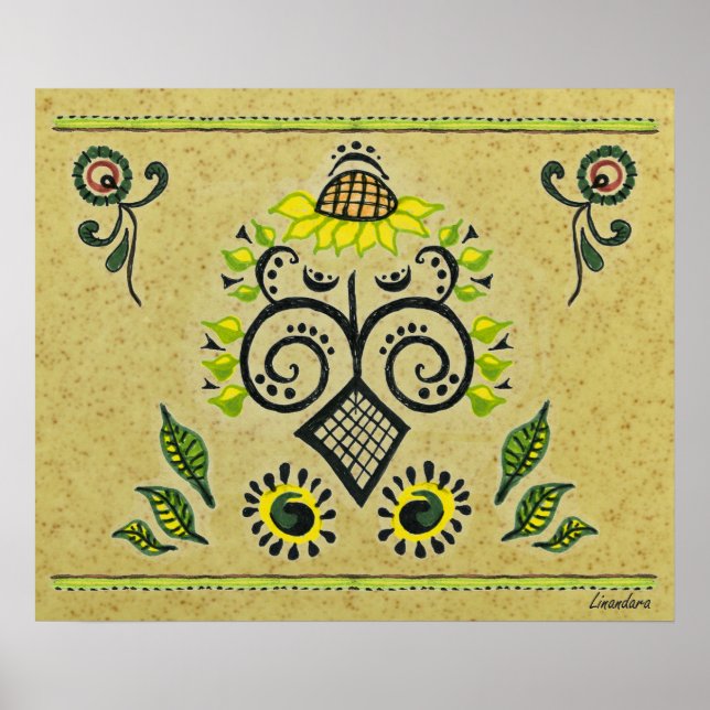 Poster Sunflower Folk Motif (Devant)