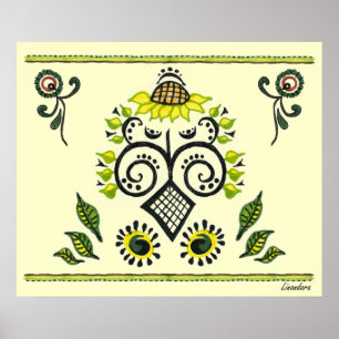 Poster Sunflower Folk Motif