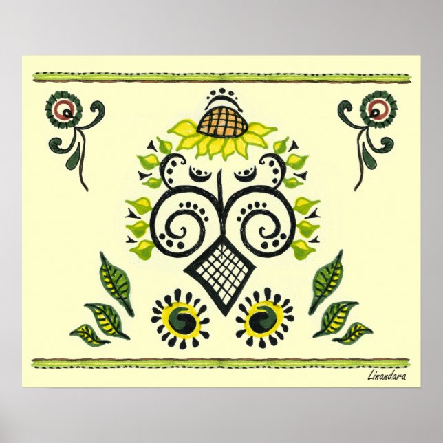 Poster Sunflower Folk Motif (Devant)