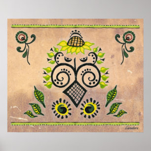 Poster Sunflower Folk Motif