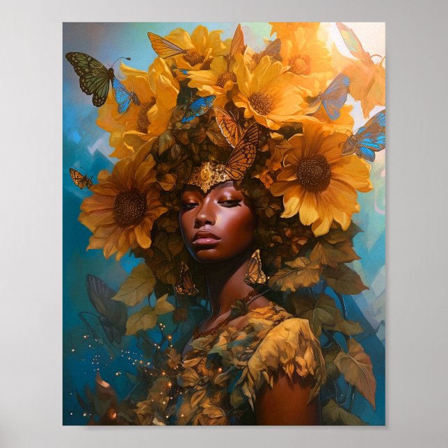 Poster Sunflower Goddess Art Imaginaire (Devant)