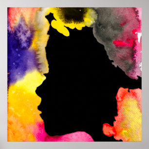 Poster Sunflower lady silhouette watercolor art