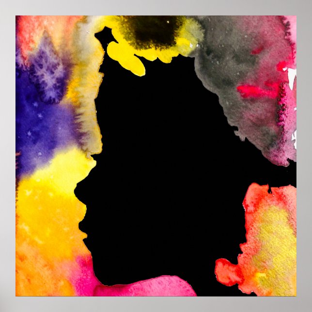 Poster Sunflower lady silhouette watercolor art (Devant)