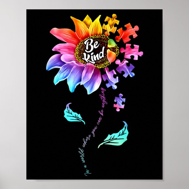 Poster Sunflower Sensibilisation sur l'autisme Be Kind Pu (Devant)