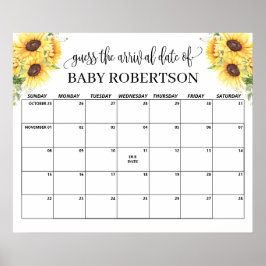 Poster Sunflowers Baby Shower Guess Due Date Calendar