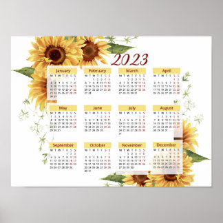 Poster Sunflowers Calendar, 2023 Calendar, Yearly, Monday