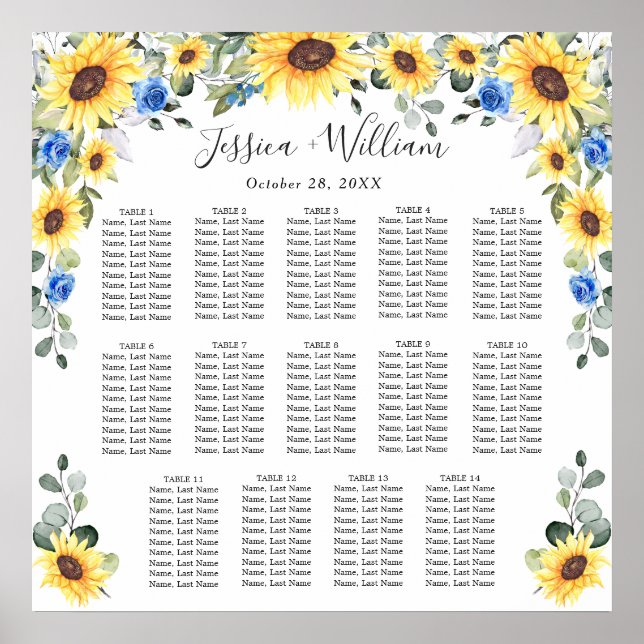 Poster Sunflowers Eucalyptus 14 Tables CADRE (Devant)