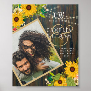 Poster Sunflowers Rustic Wood PHOTO Mariage Enregistrer l