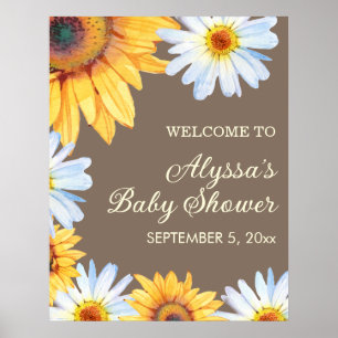 Poster Sunflowers White Daisies Baby shower Bienvenue