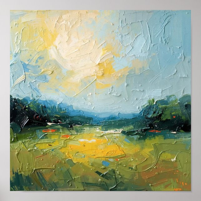 Poster Sunlit Beach with Trees – Square Poster, Vibrant W (Devant)