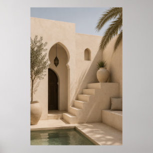 Poster Sunlit Mediterranean Courtyard Art Print - Beige