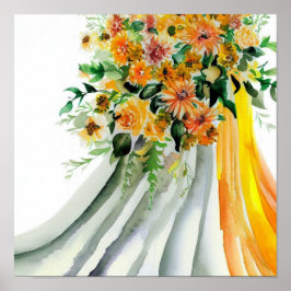 Poster Sunny Orange, Bouquet en cascade nuptiale 1,