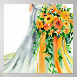 Poster Sunny Orange, Bridal Cascading Bouquet 2,