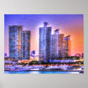 Poster Sunrise de Miami Skyline