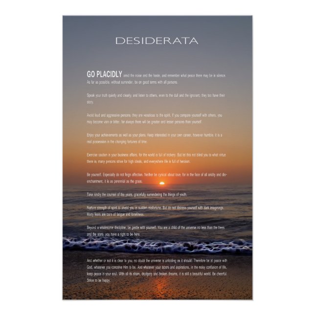 Poster Sunrise D'Or De La Plage DESIDERATA (Devant)