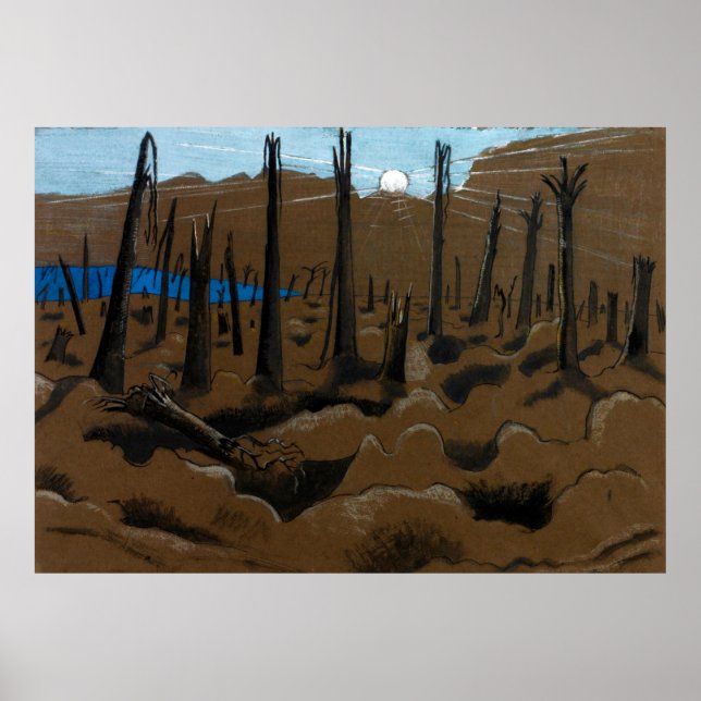 Poster Sunrise, Inverness Copse par Paul Nash (1918) (Devant)