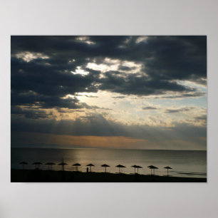 Poster Sunrise over beach in Greece Scenic Seascape Photo