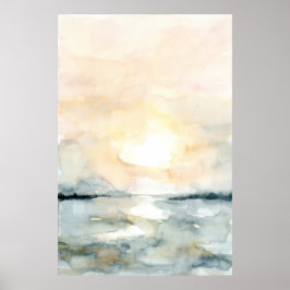 Poster Sunrise Sunset Beach Ocean Aquarelle verticale
