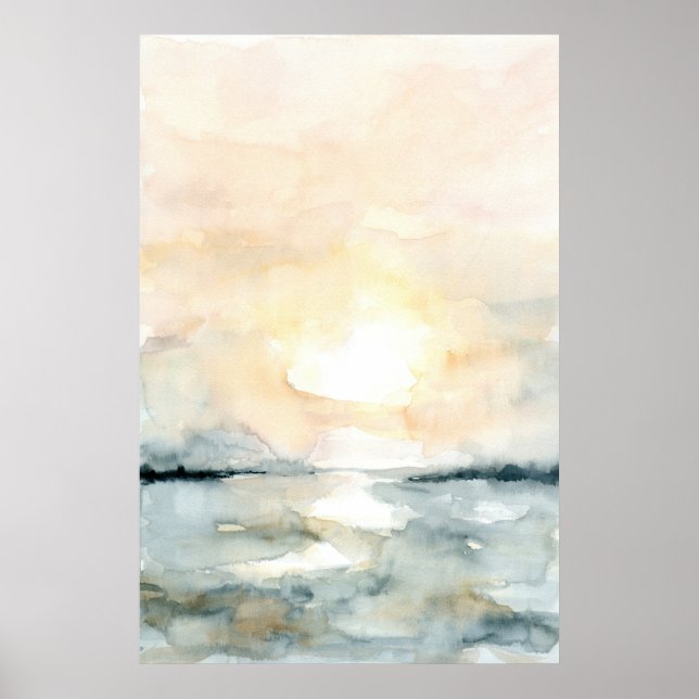 Poster Sunrise Sunset Beach Ocean Aquarelle verticale (Devant)