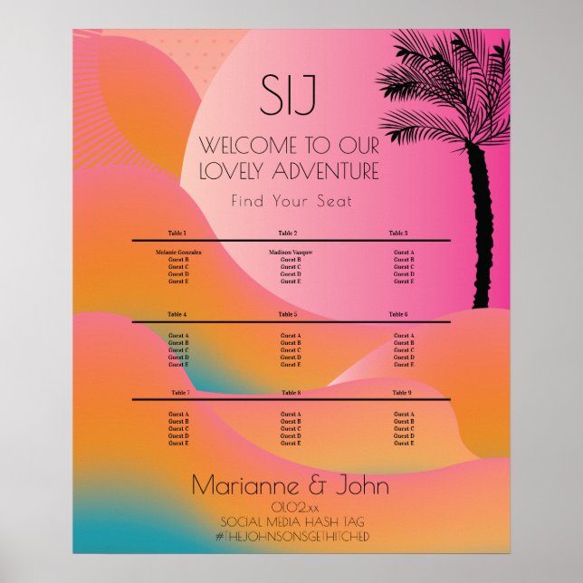 Poster Sunrise Tropical Beach Wedding Ombre Pink (Devant)
