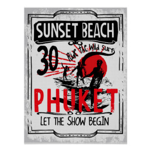 Poster Sunset Beach Phuket Surf Vintage