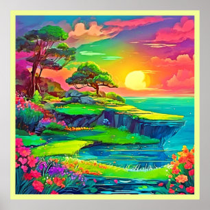 Poster Sunset Cliff Paradise Art