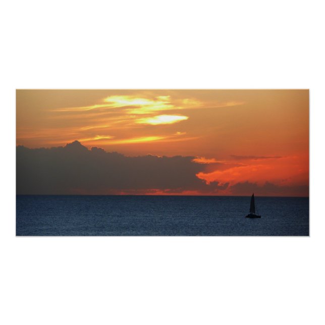 Poster Sunset Clouds and Sailboat Seascape (Devant)