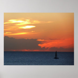 Poster Sunset Clouds and Sailboat Seascape