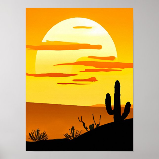 Poster Sunset du désert du sud-ouest avec Cactus (Devant)