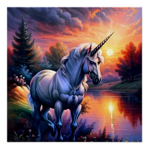 Poster Sunset Lake River Unicorn Seven
