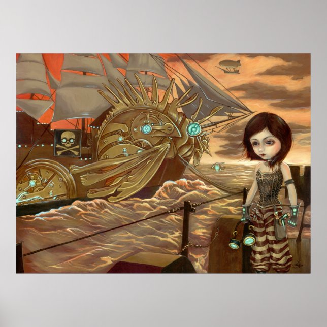 Poster Sunset Maritime - Steampunk Pirates Art Imprimer (Devant)