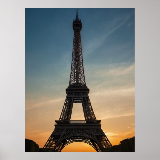 Poster Sunset parisien moderne Tour Eiffel Paris Français (Devant)