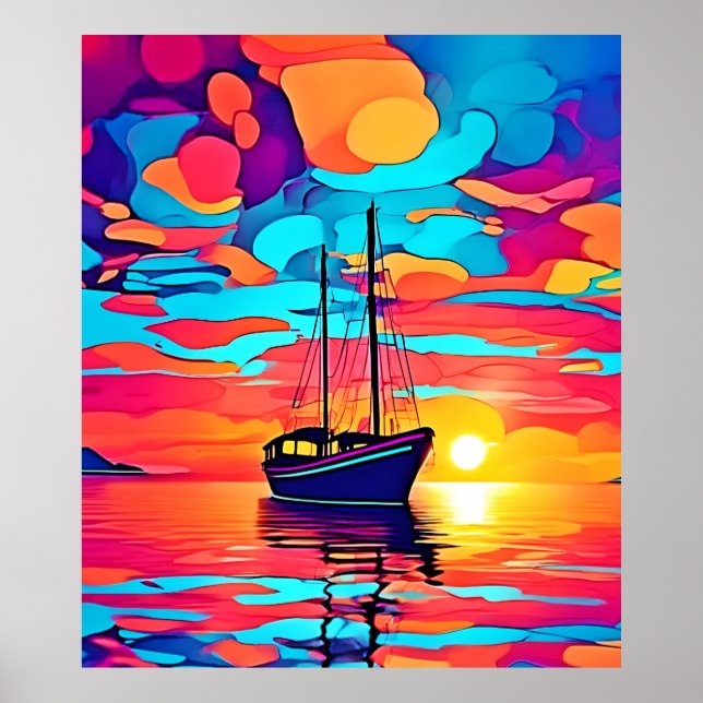Poster Sunset Sailboat Dream (Devant)