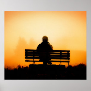 Poster Sunset Scene avec Man on Bench