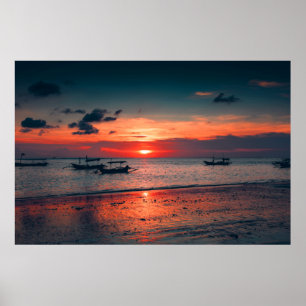 Poster Sunset Sea Boat Shore