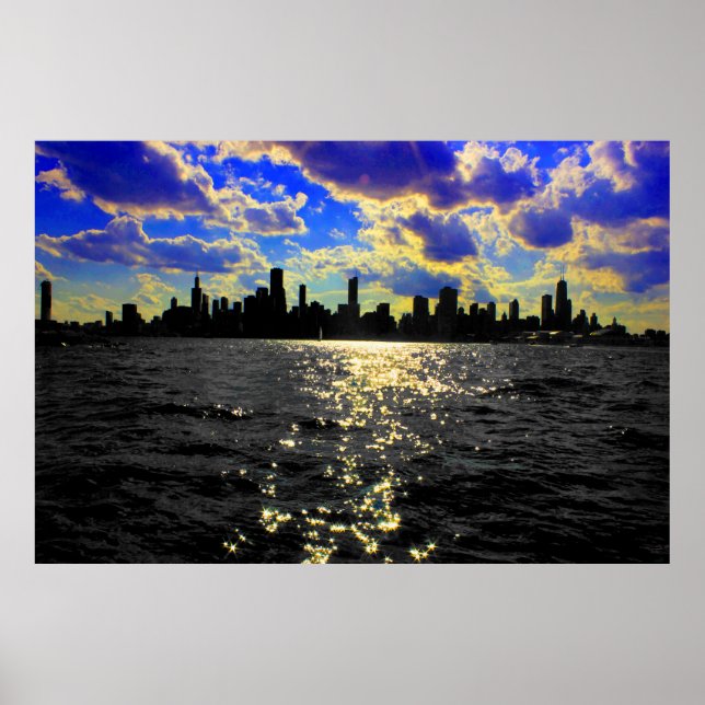 Poster Sunset Skyline de Chicago (Devant)