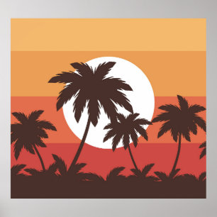 Poster Sunset Tropical Palm Beach Vintage